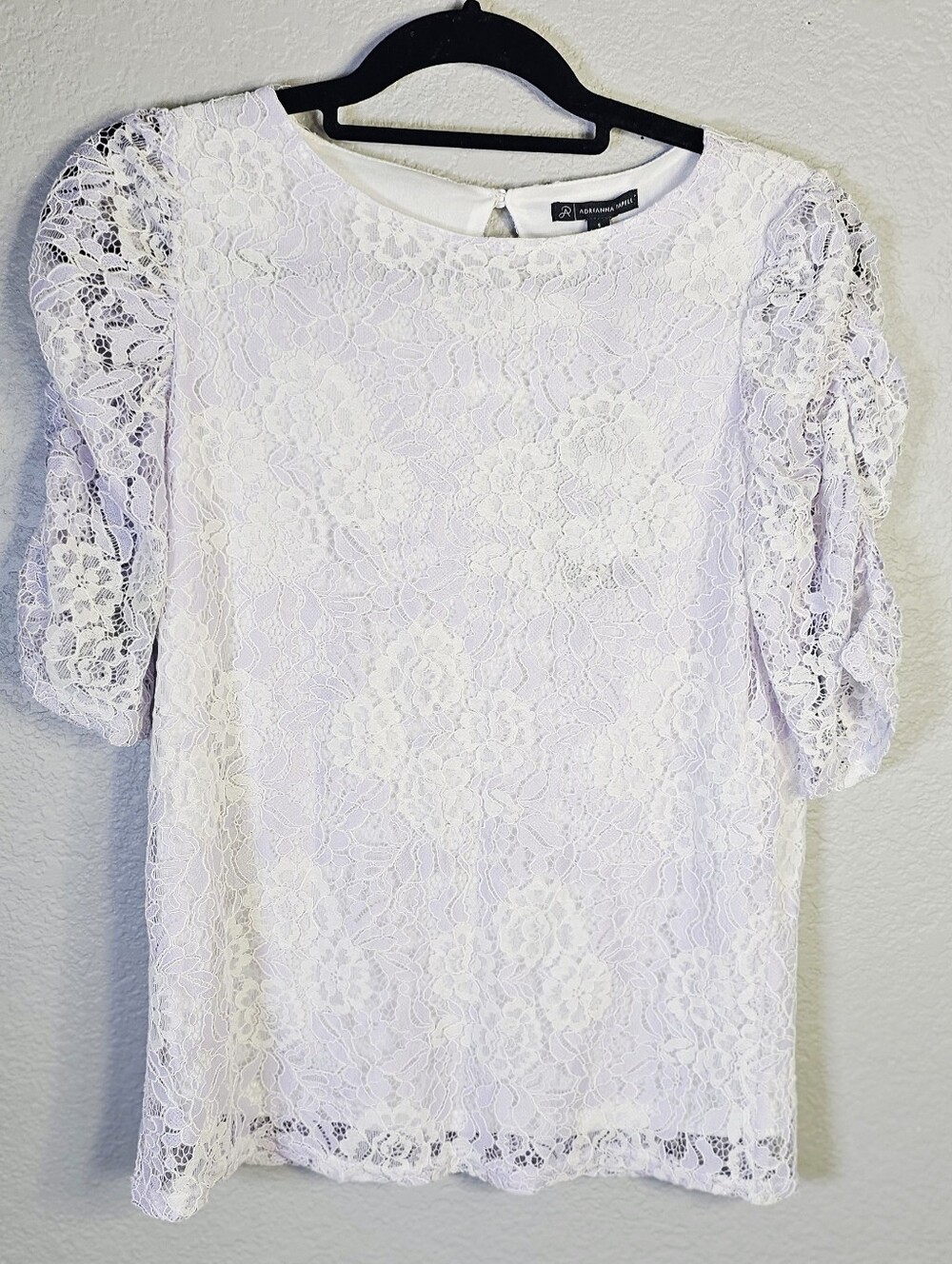 Adrianna Papell Lilac Ivory Lace Caterpillar Sleeve Blouse NWT Small
